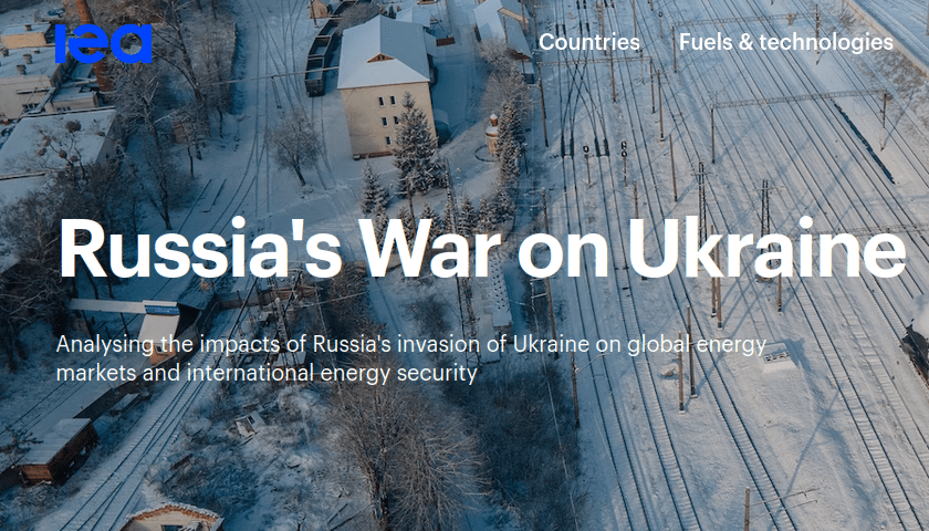 Starptautiskās Enerģētikas aģentūras sadaļa mājaslapā, kas veltīta Krievijas karam Ukrainā